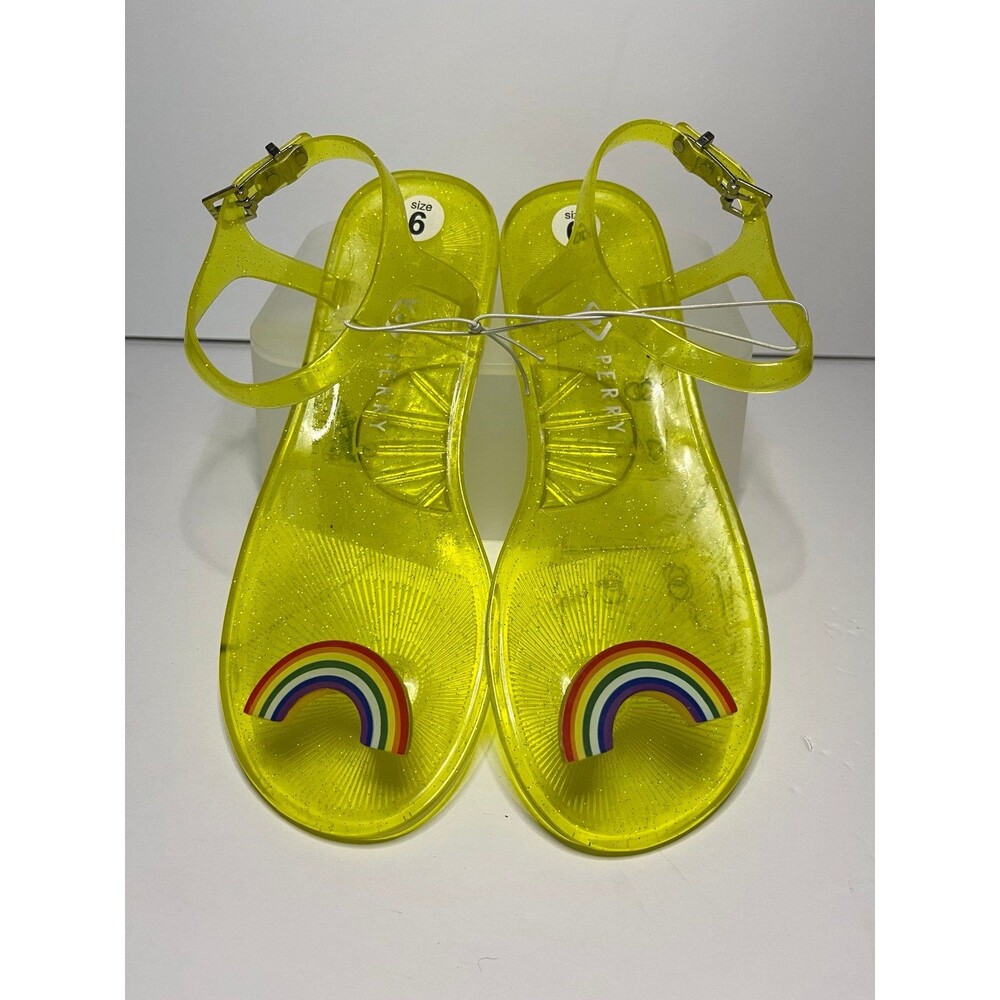 Katy Perry Yellow Jelly Sandals with Rainbow size 6